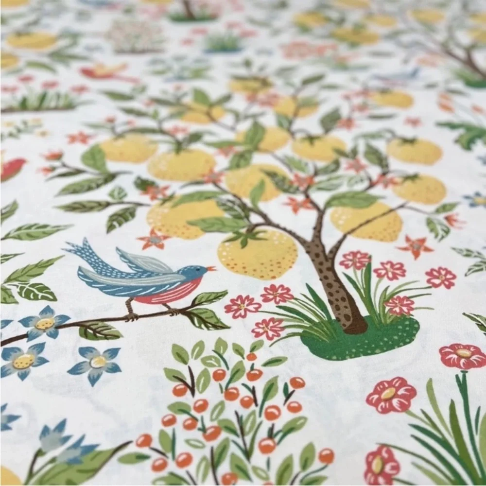 RARE Pottery Barn Jocelyn Lemons & Birds Floral Duvet Cover KING Botanical Tree